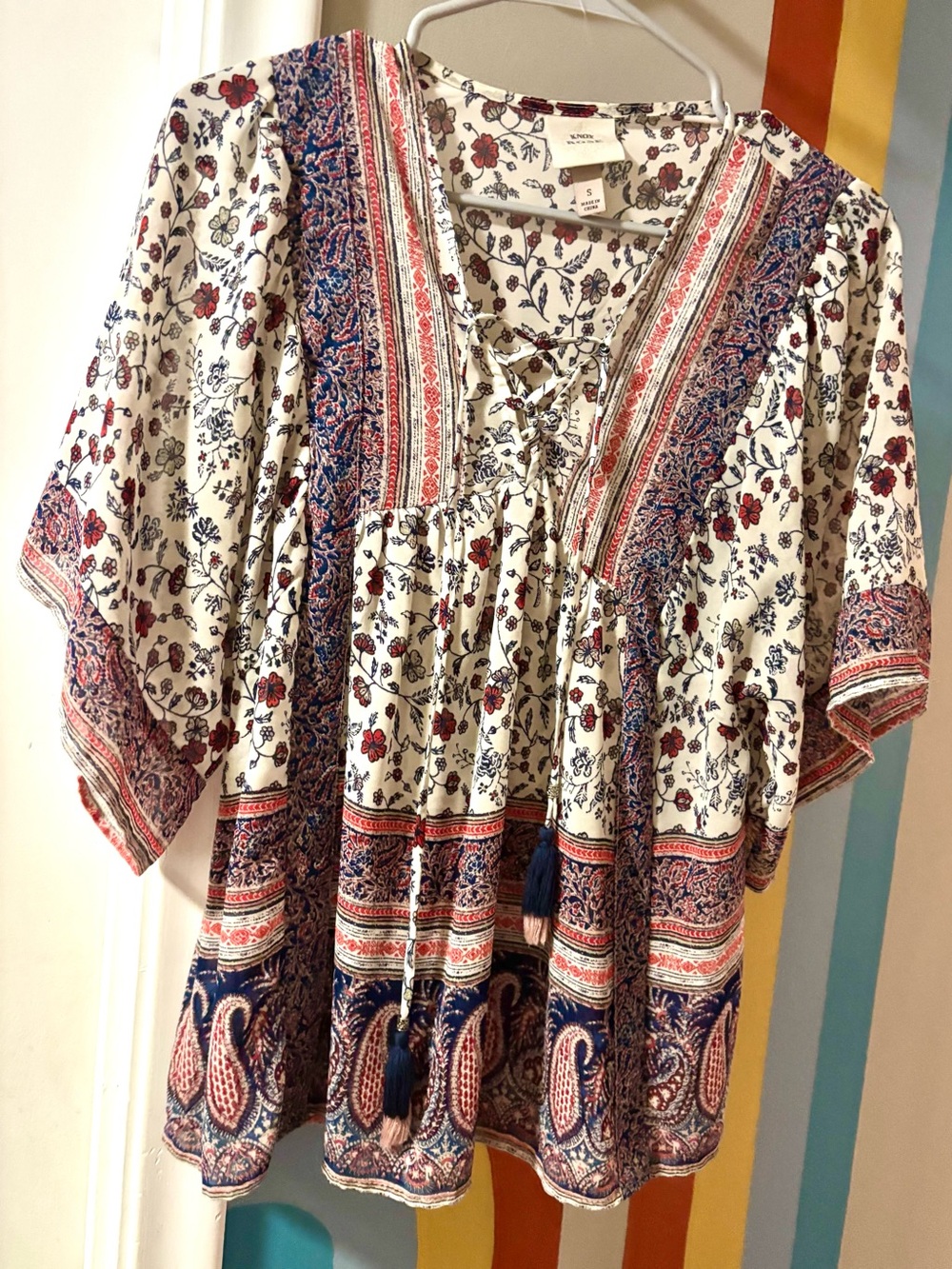Knox Rose Cream Tunic with Red & Navy Paisley Floral Print